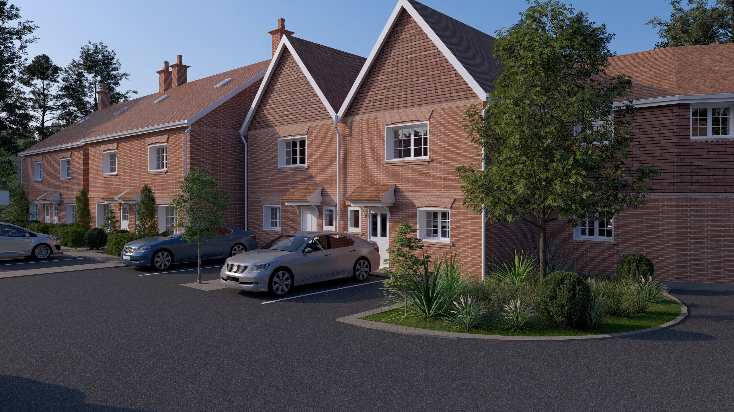 Row of red-brick Causeway Gardens homes viewed from the street