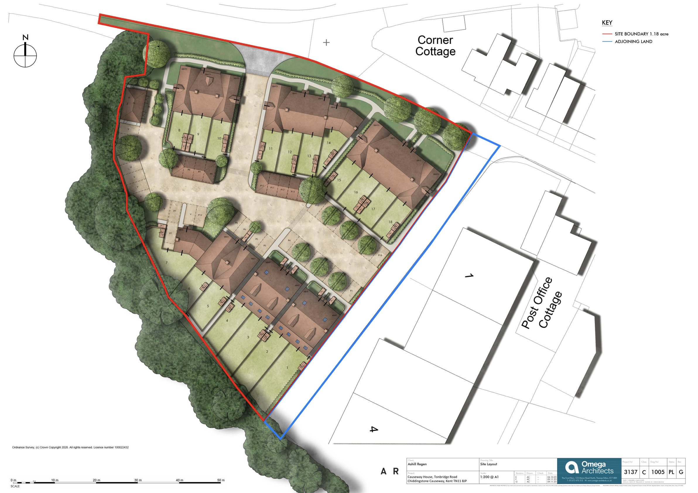 Causeway Gardens official site layout plan showing plots 1 to 18, by Omega Architects